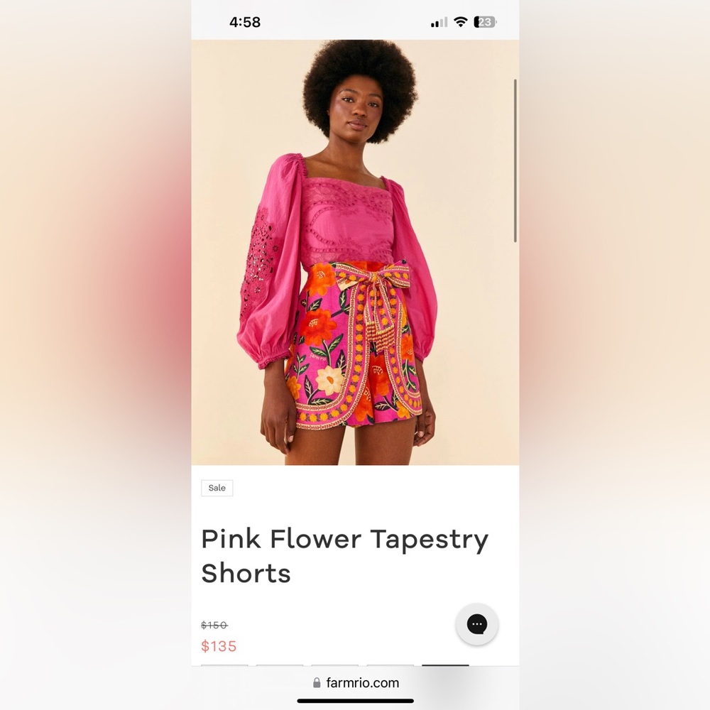 NWOT (worn once in photo) Farm Rio pink flower tapestry shorts